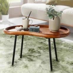 FineBuy Couchtisch SV51466 Sheesham Tisch mit Metallbeinen Retro Sofatisch klein
