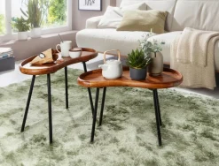 FineBuy Couchtisch SV51466 Sheesham Tisch mit Metallbeinen Retro Sofatisch klein