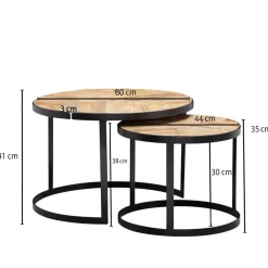 FineBuy Couchtisch 2 teilig Wohnzimmertisch Massivholz Rund Beistelltisch Tisch