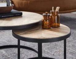 FineBuy Couchtisch 2 teilig Wohnzimmertisch Massivholz Rund Beistelltisch Tisch