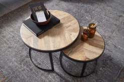 FineBuy Couchtisch 2 teilig Wohnzimmertisch Massivholz Rund Beistelltisch Tisch