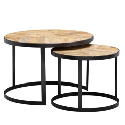 FineBuy Couchtisch 2 teilig Wohnzimmertisch Massivholz Rund Beistelltisch Tisch