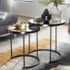 FineBuy Couchtisch 2tlg Rund Schwarz Spiegel Glas Wohnzimmertisch Beistelltisch
