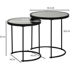 FineBuy Couchtisch 2tlg Rund Schwarz Spiegel Glas Wohnzimmertisch Beistelltisch