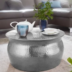 FineBuy Couchtisch Wohnzimmertisch Rund Sofatisch Hammerschlag Stubentisch