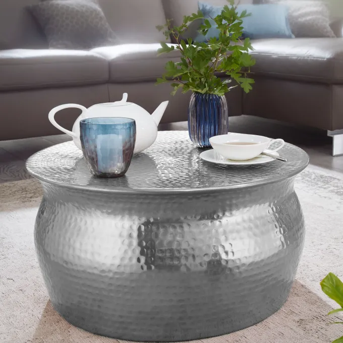 FineBuy Couchtisch Wohnzimmertisch Rund Sofatisch Hammerschlag Stubentisch
