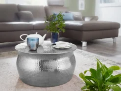 FineBuy Couchtisch Wohnzimmertisch Rund Sofatisch Hammerschlag Stubentisch