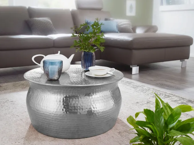 FineBuy Couchtisch Wohnzimmertisch Rund Sofatisch Hammerschlag Stubentisch