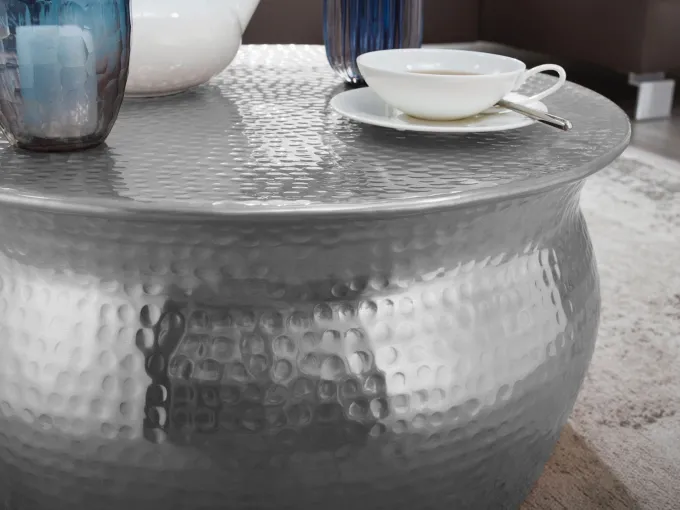 FineBuy Couchtisch Wohnzimmertisch Rund Sofatisch Hammerschlag Stubentisch
