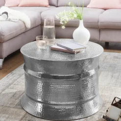 FineBuy Couchtisch Wohnzimmertisch Sofatisch rund Hammerschlag Metall Alu Modern