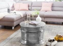 FineBuy Couchtisch Wohnzimmertisch Sofatisch rund Hammerschlag Metall Alu Modern