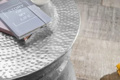 FineBuy Couchtisch Wohnzimmertisch Sofatisch rund Hammerschlag Metall Alu Modern
