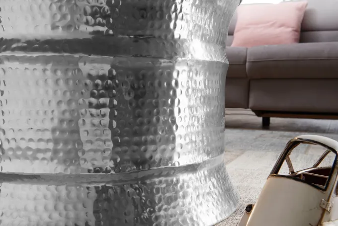 FineBuy Couchtisch Wohnzimmertisch Sofatisch rund Hammerschlag Metall Alu Modern