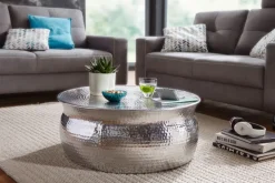 FineBuy Couchtisch Wohnzimmertisch Sofatisch rund Hammerschlag Loungetisch