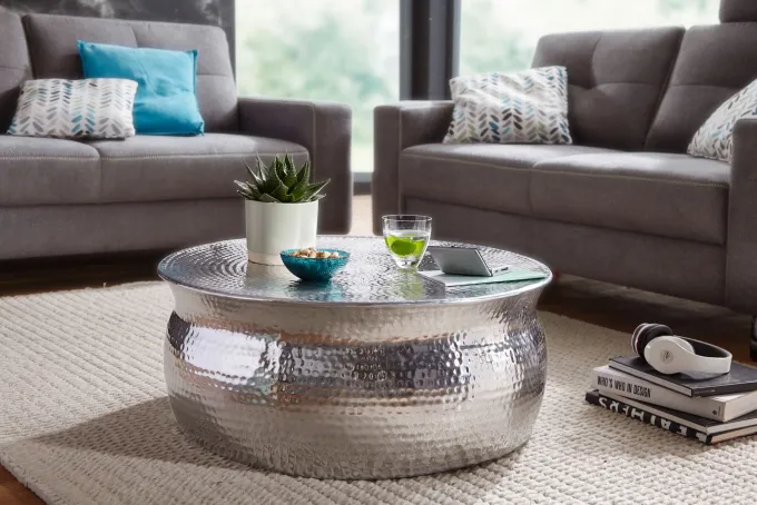 FineBuy Couchtisch Wohnzimmertisch Sofatisch rund Hammerschlag Loungetisch