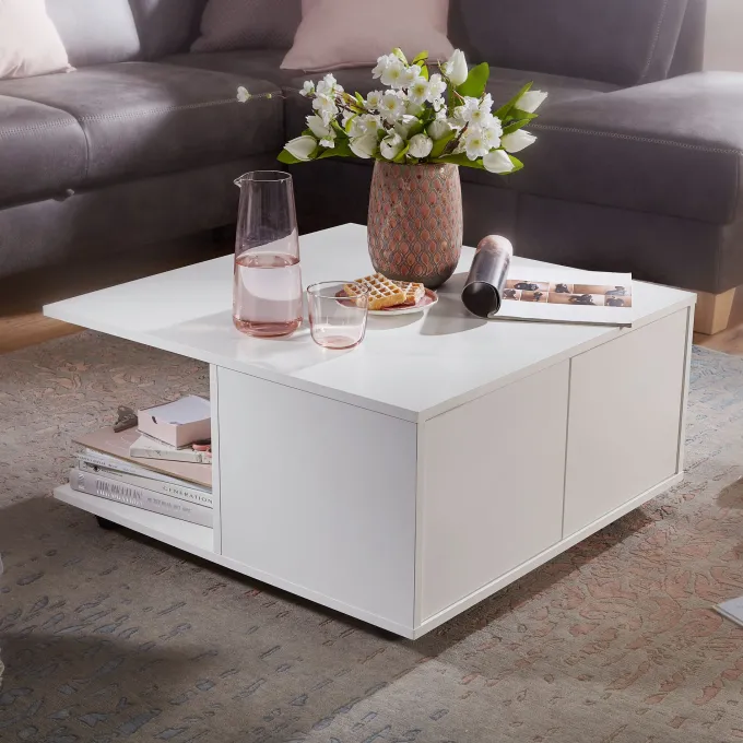 FineBuy Couchtisch 70x70cm Wohnzimmertisch Sofatisch Tisch mit 2 Schubladen