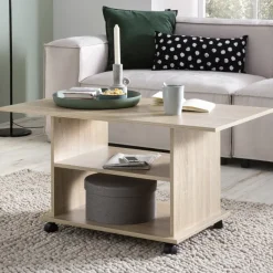 FineBuy Couchtisch 95 x 51 x 54,5 cm Spanplatte Sofatisch Rollen Wohnzimmertisch