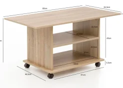 FineBuy Couchtisch 95 x 51 x 54,5 cm Spanplatte Sofatisch Rollen Wohnzimmertisch
