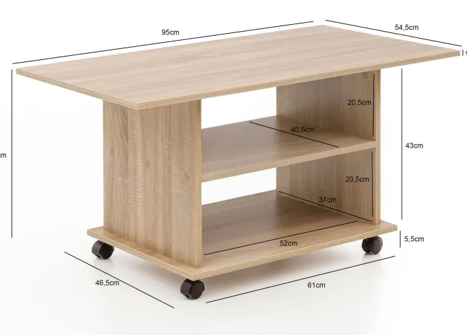 FineBuy Couchtisch 95 x 51 x 54,5 cm Spanplatte Sofatisch Rollen Wohnzimmertisch