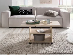 FineBuy Couchtisch 95 x 51 x 54,5 cm Spanplatte Sofatisch Rollen Wohnzimmertisch
