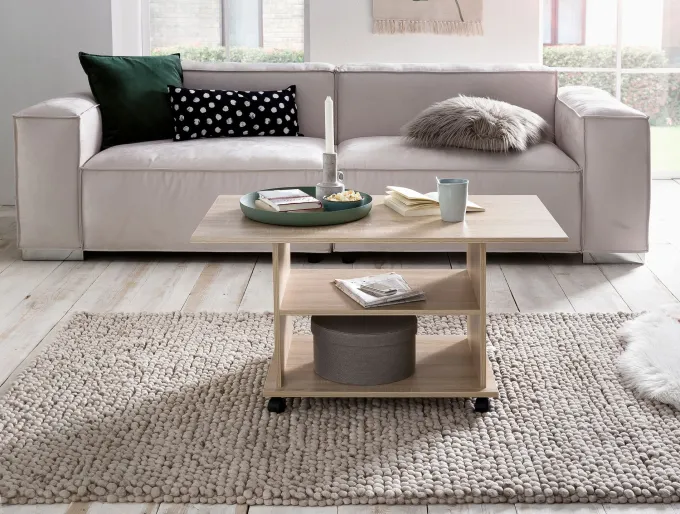 FineBuy Couchtisch 95 x 51 x 54,5 cm Spanplatte Sofatisch Rollen Wohnzimmertisch