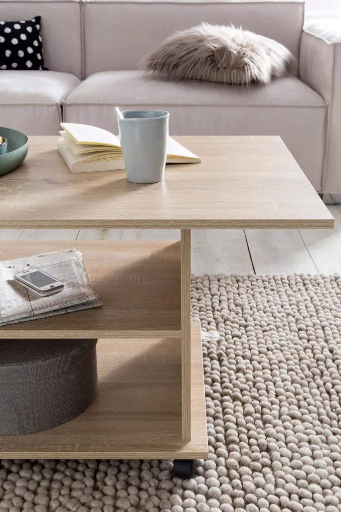 FineBuy Couchtisch 95 x 51 x 54,5 cm Spanplatte Sofatisch Rollen Wohnzimmertisch