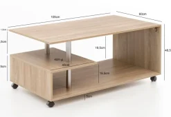 FineBuy Couchtisch 105 x 48,5 x 60 cm Wohnzimmertisch Sofatisch mit Rollen