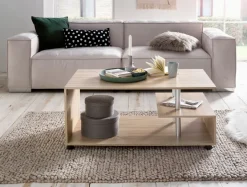 FineBuy Couchtisch 105 x 48,5 x 60 cm Wohnzimmertisch Sofatisch mit Rollen