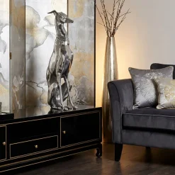 FineBuy Deko Design Dog aus Aluminium silbern Windhund Skulptur Hundestatue