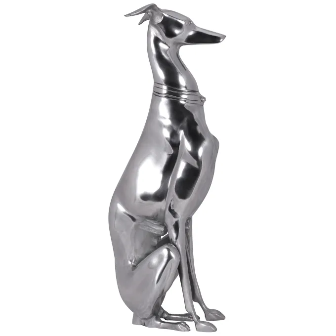 FineBuy Deko Design Dog aus Aluminium silbern Windhund Skulptur Hundestatue