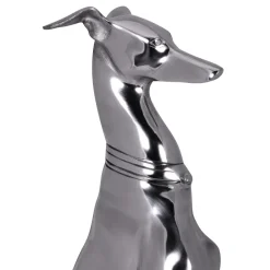 FineBuy Deko Design Dog aus Aluminium silbern Windhund Skulptur Hundestatue