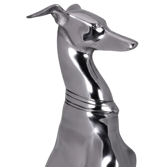 FineBuy Deko Design Dog aus Aluminium silbern Windhund Skulptur Hundestatue