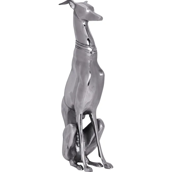 FineBuy Deko Design Dog aus Aluminium silbern Windhund Skulptur Hundestatue