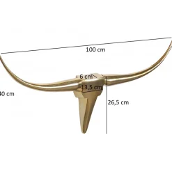 FineBuy Deko Geweih Bull M Aluminium Design Hörner 100cm Wanddekoration Gold