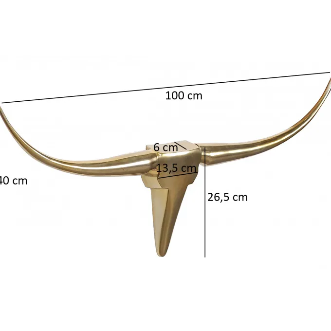 FineBuy Deko Geweih Bull M Aluminium Design Hörner 100cm Wanddekoration Gold