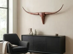 FineBuy Deko Geweih Bull M Aluminium Design Hörner 100cm Wanddekoration Bronze