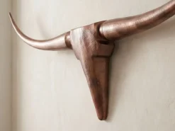 FineBuy Deko Geweih Bull M Aluminium Design Hörner 100cm Wanddekoration Bronze