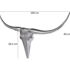 FineBuy Deko Geweih Bull M Aluminium Design Hörner 100cm Wanddekoration Silber