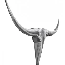 FineBuy Deko Geweih Bull M Aluminium Design Hörner 100cm Wanddekoration Silber