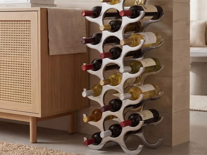 FineBuy Design Alu Weinregal Flammen 93 cm Regal Flaschenregal 27 Flaschen