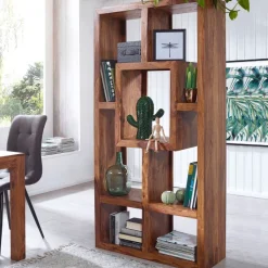FineBuy Design Bücherregal Massiv Sheesham 180cm Massivholz Raumteiler Regal
