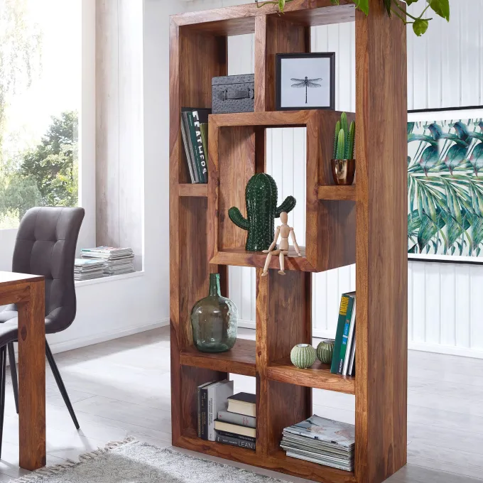 FineBuy Design Bücherregal Massiv Sheesham 180cm Massivholz Raumteiler Regal