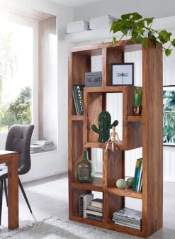 FineBuy Design Bücherregal Massiv Sheesham 180cm Massivholz Raumteiler Regal