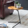 FineBuy Design Beistelltisch Ø 40 cm Couchtisch Sheesham Massivholz Metall