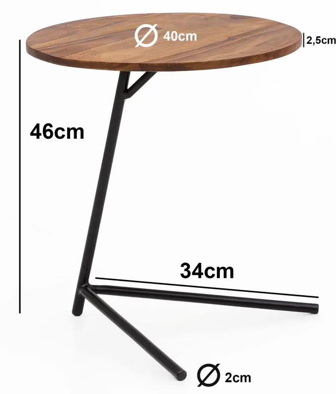 FineBuy Design Beistelltisch Ø 40 cm Couchtisch Sheesham Massivholz Metall