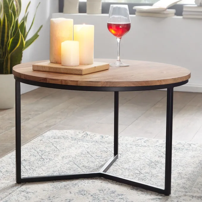 FineBuy Design Couchtisch Akazie Massivholz rund 60 cm Kleiner Wohnzimmertisch