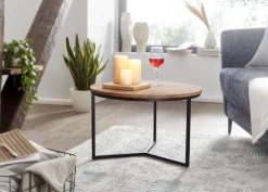 FineBuy Design Couchtisch Akazie Massivholz rund 60 cm Kleiner Wohnzimmertisch