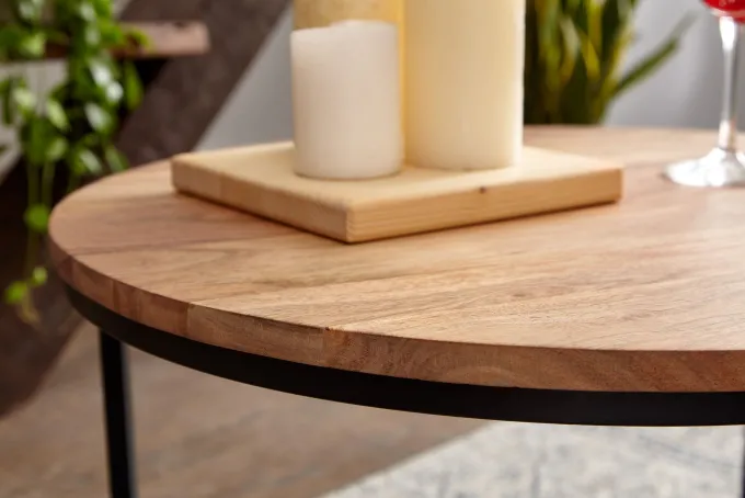 FineBuy Design Couchtisch Akazie Massivholz rund 60 cm Kleiner Wohnzimmertisch