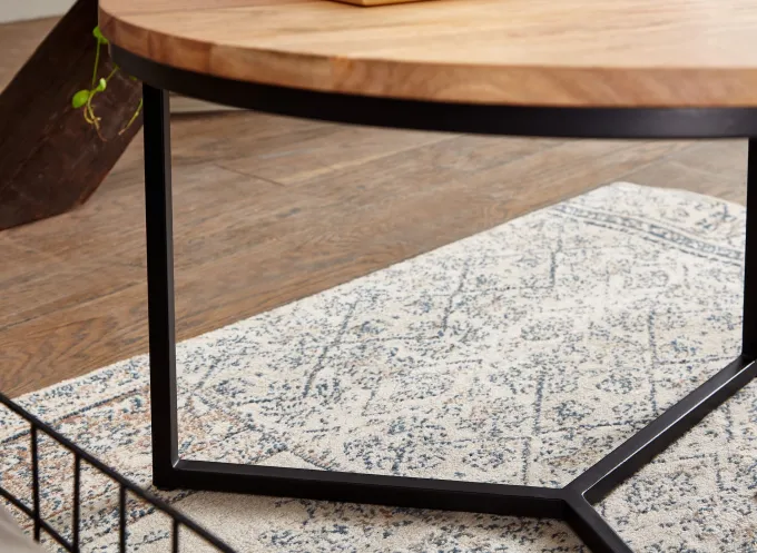 FineBuy Design Couchtisch Akazie Massivholz rund 60 cm Kleiner Wohnzimmertisch