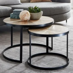 FineBuy Design Couchtisch Massivholz Wohnzimmertisch 2 teilig Rund Sofatisch